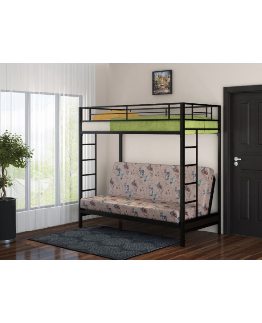 Двухъярусная кровать с диваном Мадлен коричневая с тканью Марки